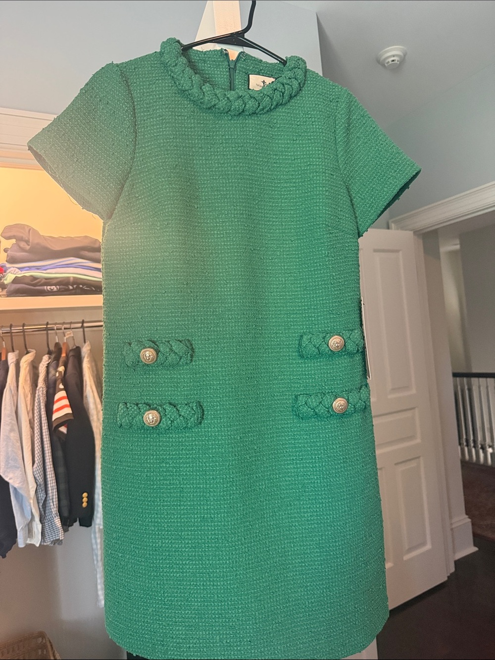 NEW WITH TAGS! Tuckernuck Emerald Green Braided-Trim Tweed Mini Dress